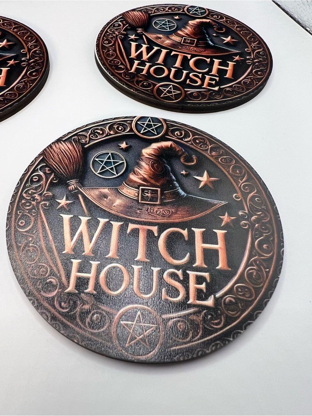 Gothic “Witch House” Non-Slip Wooden Decorative Coasters - Raised 3D 5 Pc- Set - Picture 2 of 4